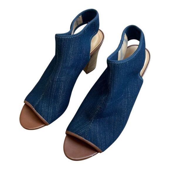 Franco Sarto Slingbacks Size 10 Dawne Open Toe Blue Denim Chunky Heel Classic - Picture 1 of 9